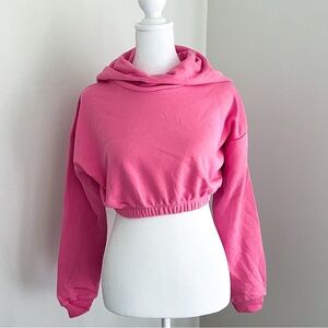 NWOT Naked Wardrobe French Terry Bubblegum Pink Cropped Hoodie Size: XS